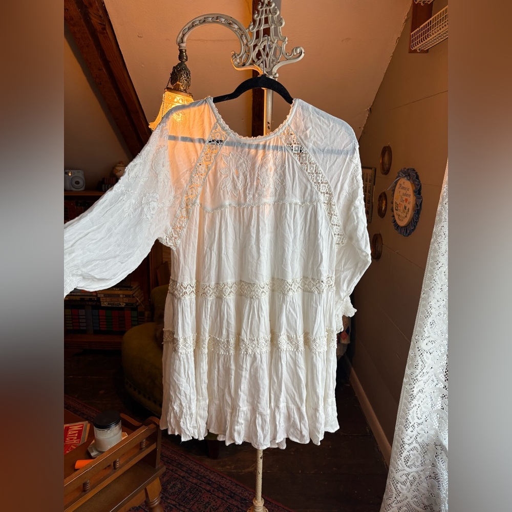 Free People Piece of Your Heart Long Sleeve Mini dress Crochet Ivory (W/XS)